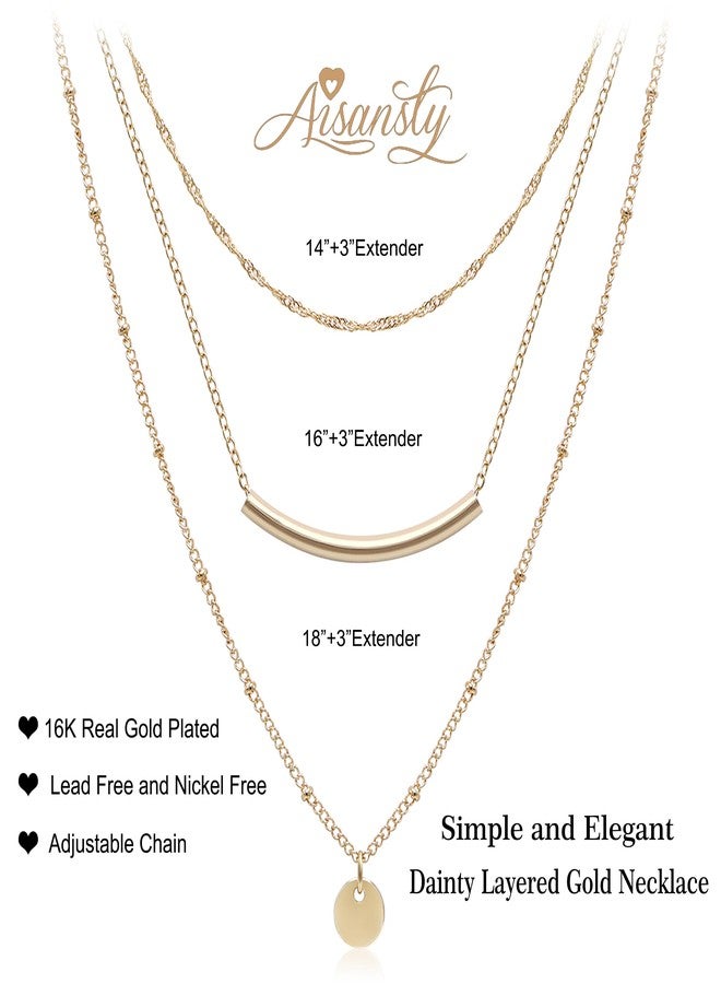Aisansty Layered Coin Tube Pendant Choker Necklaces for Women Dainty Gold Plated Layering Chain Necklace Set - Image 5